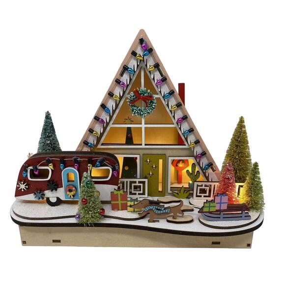 World Market Mid-Century Modern A-Frame House LED Christmas Decor Laser Wood NEW - Picture 4 of 5